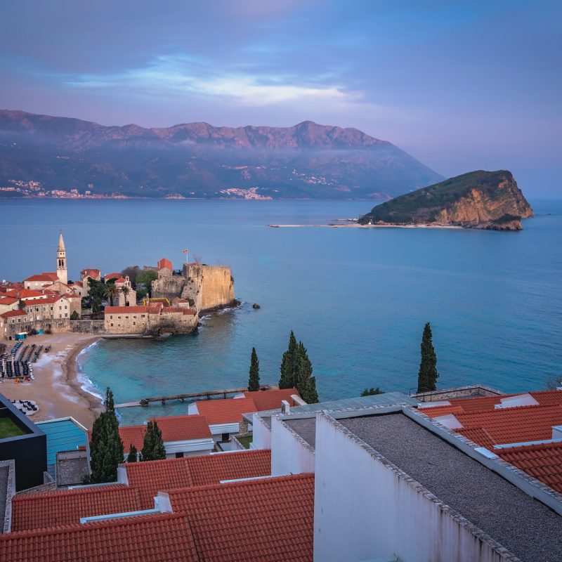 Evening panorama of Budva in Montenegro